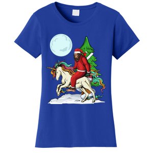 Bigfoot Santa Riding Unicorn Tree Lights Happy Christmas Gift Women's T-Shirt