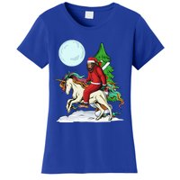 Bigfoot Santa Riding Unicorn Tree Lights Happy Christmas Gift Women's T-Shirt