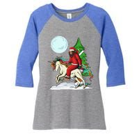 Bigfoot Santa Riding Unicorn Tree Lights Happy Christmas Gift Women's Tri-Blend 3/4-Sleeve Raglan Shirt