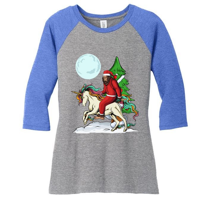 Bigfoot Santa Riding Unicorn Tree Lights Happy Christmas Gift Women's Tri-Blend 3/4-Sleeve Raglan Shirt