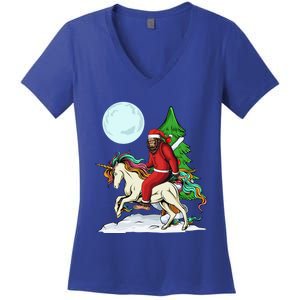 Bigfoot Santa Riding Unicorn Tree Lights Happy Christmas Gift Women's V-Neck T-Shirt