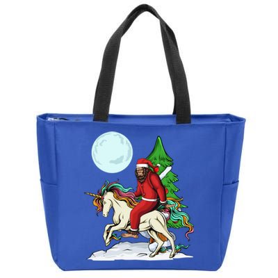 Bigfoot Santa Riding Unicorn Tree Lights Happy Christmas Gift Zip Tote Bag