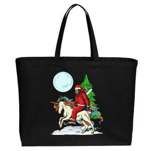 Bigfoot Santa Riding Unicorn Tree Lights Happy Christmas Gift Cotton Canvas Jumbo Tote