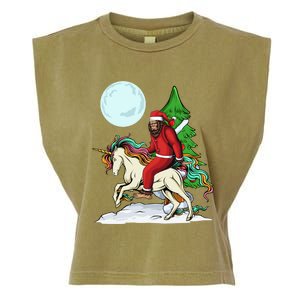 Bigfoot Santa Riding Unicorn Tree Lights Happy Christmas Gift Garment-Dyed Women's Muscle Tee