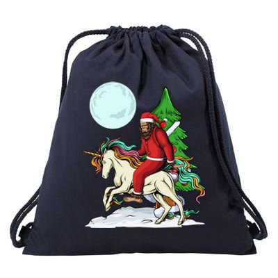 Bigfoot Santa Riding Unicorn Tree Lights Happy Christmas Gift Drawstring Bag