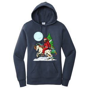 Bigfoot Santa Riding Unicorn Tree Lights Happy Christmas Gift Women's Pullover Hoodie