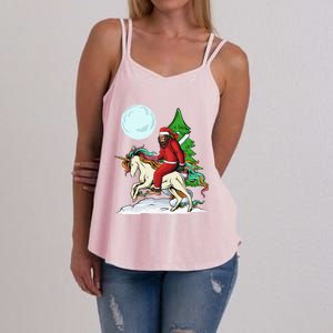 Bigfoot Santa Riding Unicorn Tree Lights Happy Christmas Gift Women's Strappy Tank