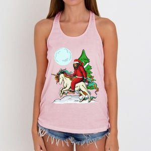 Bigfoot Santa Riding Unicorn Tree Lights Happy Christmas Gift Women's Knotted Racerback Tank