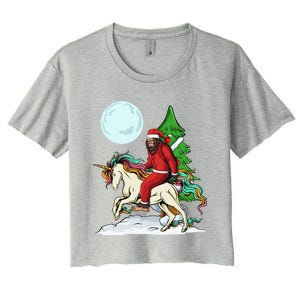 Bigfoot Santa Riding Unicorn Tree Lights Happy Christmas Gift Women's Crop Top Tee