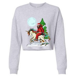 Bigfoot Santa Riding Unicorn Tree Lights Happy Christmas Gift Cropped Pullover Crew