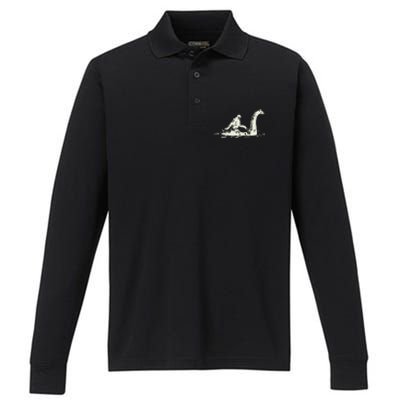 Bigfoot Sasquatch Riding The Loch Ness Monster FunnyShort Sleeve Performance Long Sleeve Polo