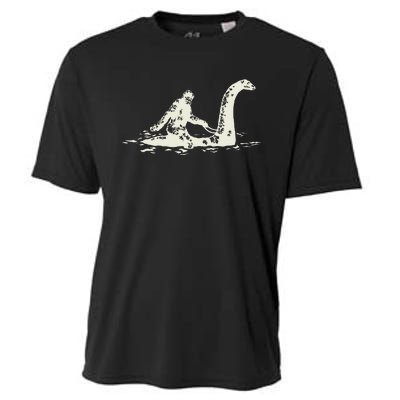 Bigfoot Sasquatch Riding The Loch Ness Monster FunnyShort Sleeve Cooling Performance Crew T-Shirt