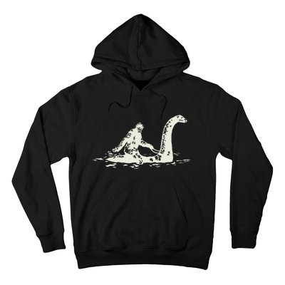 Bigfoot Sasquatch Riding The Loch Ness Monster FunnyShort Sleeve Hoodie