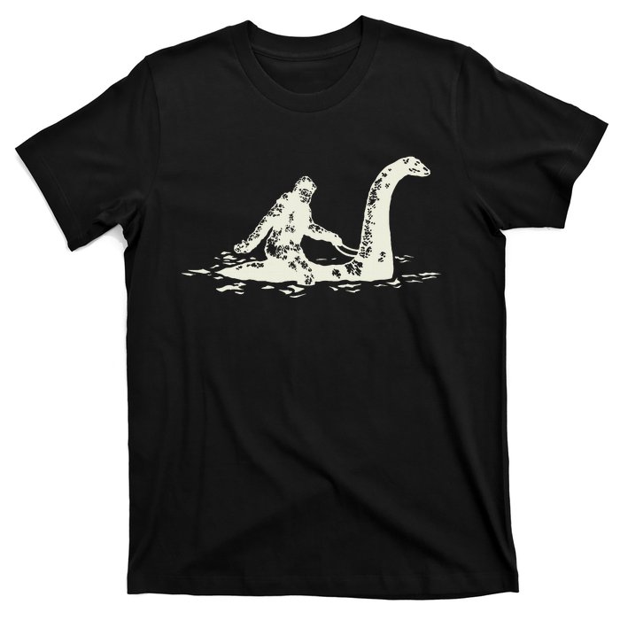 Bigfoot Sasquatch Riding The Loch Ness Monster FunnyShort Sleeve T-Shirt