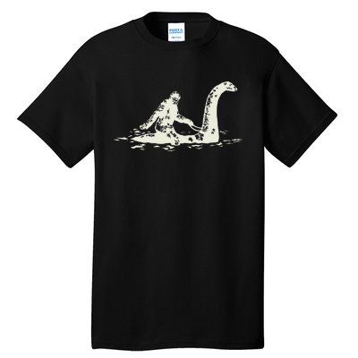 Bigfoot Sasquatch Riding The Loch Ness Monster FunnyShort Sleeve Tall T-Shirt