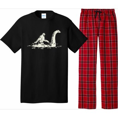 Bigfoot Sasquatch Riding The Loch Ness Monster FunnyShort Sleeve Pajama Set