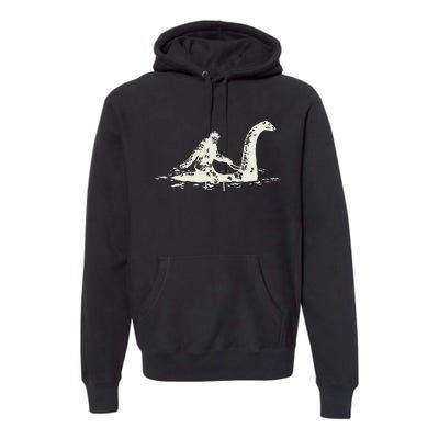 Bigfoot Sasquatch Riding The Loch Ness Monster FunnyShort Sleeve Premium Hoodie