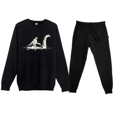 Bigfoot Sasquatch Riding The Loch Ness Monster FunnyShort Sleeve Premium Crewneck Sweatsuit Set