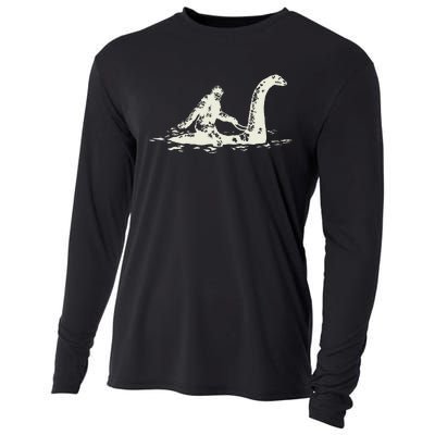 Bigfoot Sasquatch Riding The Loch Ness Monster FunnyShort Sleeve Cooling Performance Long Sleeve Crew