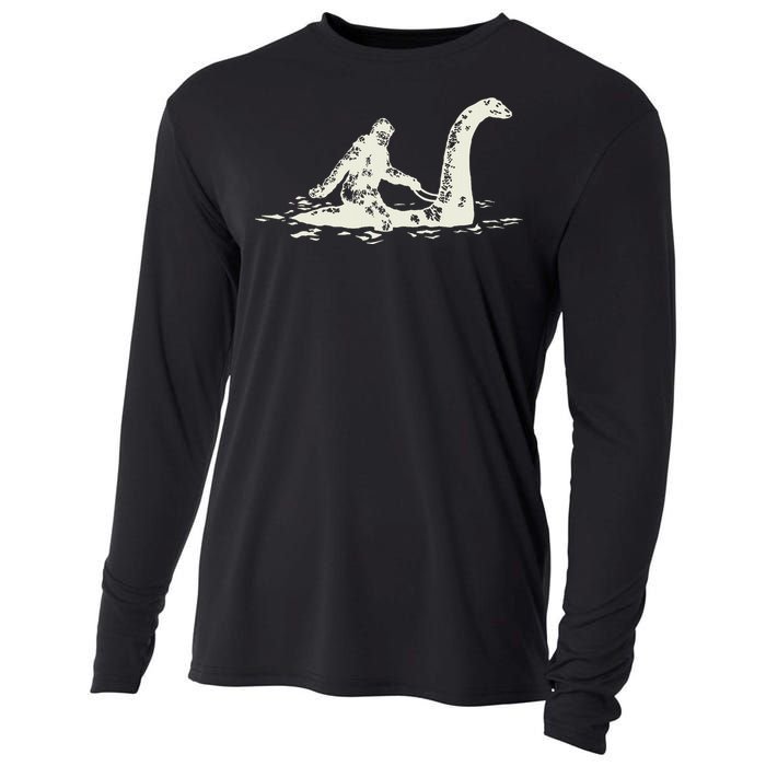 Bigfoot Sasquatch Riding The Loch Ness Monster FunnyShort Sleeve Cooling Performance Long Sleeve Crew