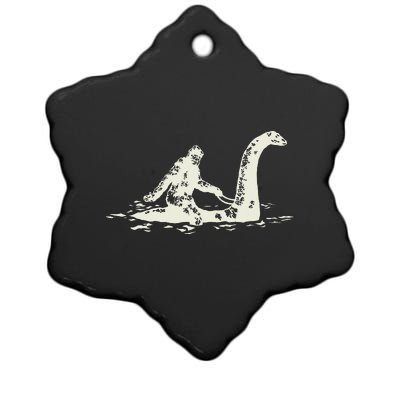 Bigfoot Sasquatch Riding The Loch Ness Monster FunnyShort Sleeve Ceramic Star Ornament