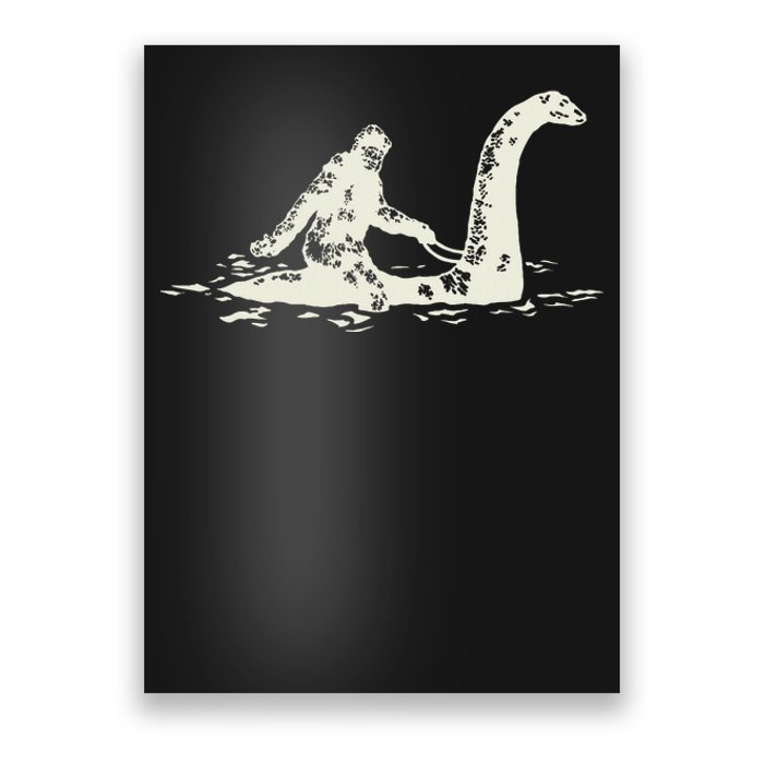 Bigfoot Sasquatch Riding The Loch Ness Monster FunnyShort Sleeve Poster