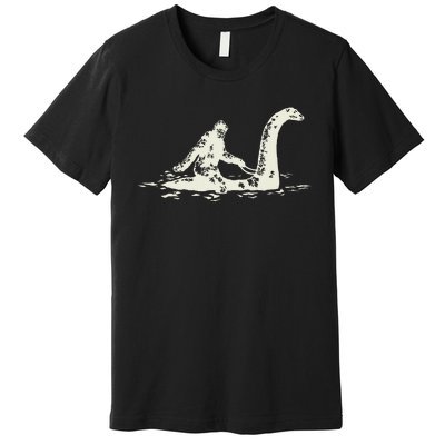 Bigfoot Sasquatch Riding The Loch Ness Monster FunnyShort Sleeve Premium T-Shirt