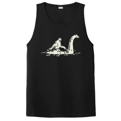 Bigfoot Sasquatch Riding The Loch Ness Monster FunnyShort Sleeve PosiCharge Competitor Tank