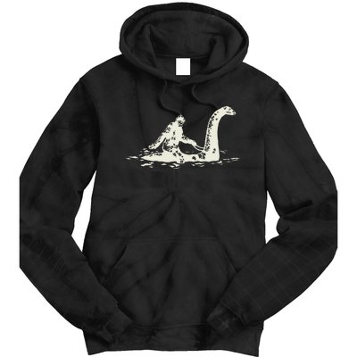 Bigfoot Sasquatch Riding The Loch Ness Monster FunnyShort Sleeve Tie Dye Hoodie