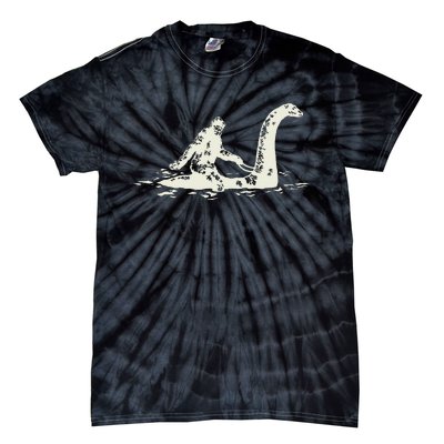 Bigfoot Sasquatch Riding The Loch Ness Monster FunnyShort Sleeve Tie-Dye T-Shirt