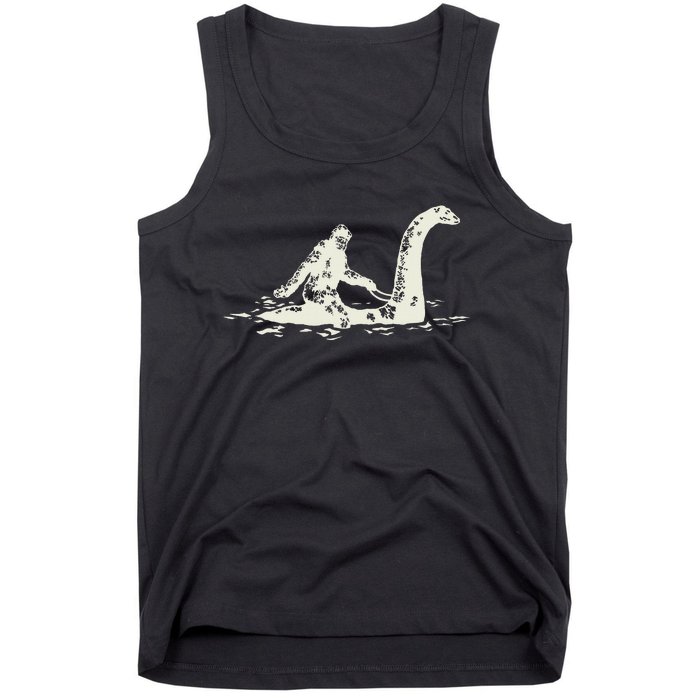 Bigfoot Sasquatch Riding The Loch Ness Monster FunnyShort Sleeve Tank Top