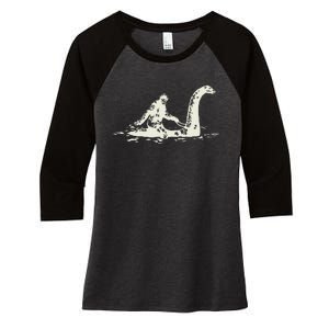 Bigfoot Sasquatch Riding The Loch Ness Monster FunnyShort Sleeve Women's Tri-Blend 3/4-Sleeve Raglan Shirt