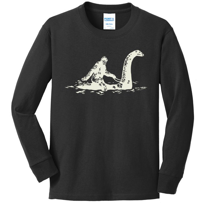 Bigfoot Sasquatch Riding The Loch Ness Monster FunnyShort Sleeve Kids Long Sleeve Shirt