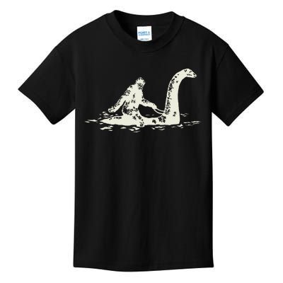 Bigfoot Sasquatch Riding The Loch Ness Monster FunnyShort Sleeve Kids T-Shirt