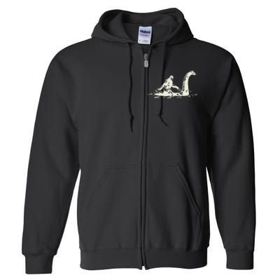 Bigfoot Sasquatch Riding The Loch Ness Monster FunnyShort Sleeve Full Zip Hoodie