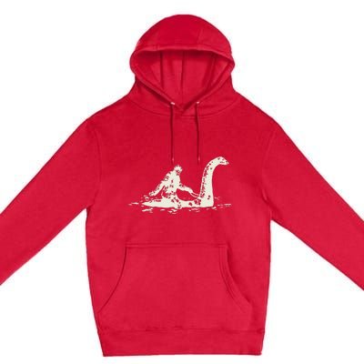 Bigfoot Sasquatch Riding The Loch Ness Monster FunnyShort Sleeve Premium Pullover Hoodie