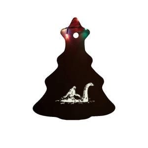 Bigfoot Sasquatch Riding The Loch Ness Monster FunnyShort Sleeve Ceramic Tree Ornament