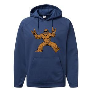 Bigfoot Sasquatch Rock On Performance Fleece Hoodie