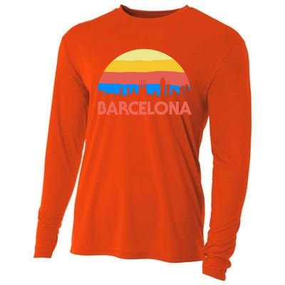 Barcelona Spain Retro Tourism Cool Gift Cooling Performance Long Sleeve Crew