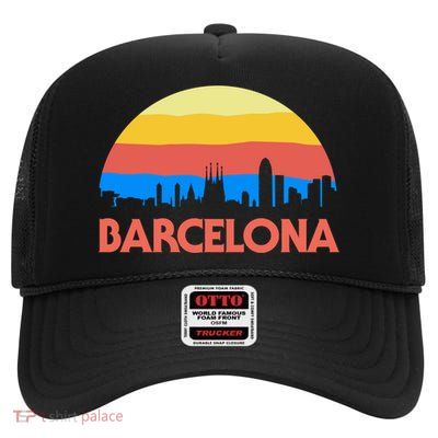 Barcelona Spain Retro Tourism Cool Gift High Crown Mesh Back Trucker Hat