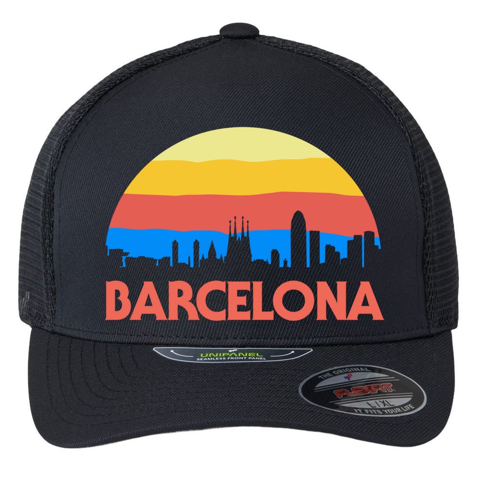 Barcelona Spain Retro Tourism Cool Gift Flexfit Unipanel Trucker Cap