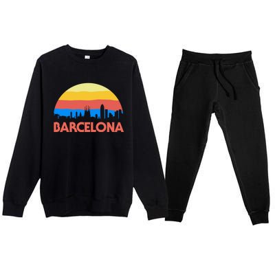 Barcelona Spain Retro Tourism Cool Gift Premium Crewneck Sweatsuit Set