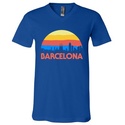 Barcelona Spain Retro Tourism Cool Gift V-Neck T-Shirt