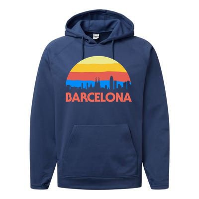 Barcelona Spain Retro Tourism Cool Gift Performance Fleece Hoodie