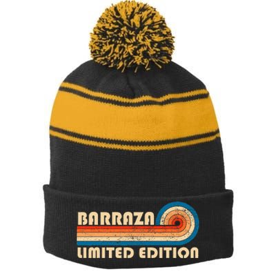 Barraza Surname Retro Vintage 80s 90s Birthday Reunion Stripe Pom Pom Beanie