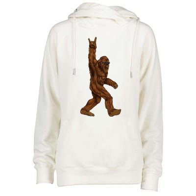 Bigfoot Sasquatch Rock and Roll Sunglasses Rock On Womens Funnel Neck Pullover Hood