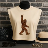 Bigfoot Sasquatch Rock and Roll Sunglasses Rock On Garment-Dyed Women's Muscle Tee