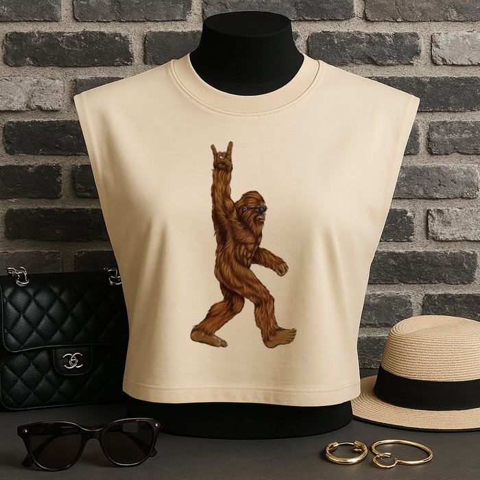 Bigfoot Sasquatch Rock and Roll Sunglasses Rock On Garment-Dyed Women's Muscle Tee