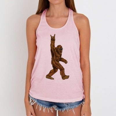 Bigfoot Sasquatch Rock and Roll Sunglasses Rock On Women's Knotted Racerback Tank