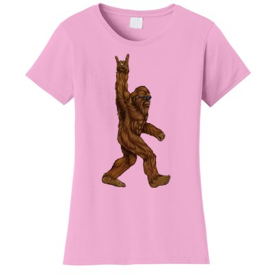 Bigfoot Sasquatch Rock and Roll Sunglasses Rock On Women's T-Shirt